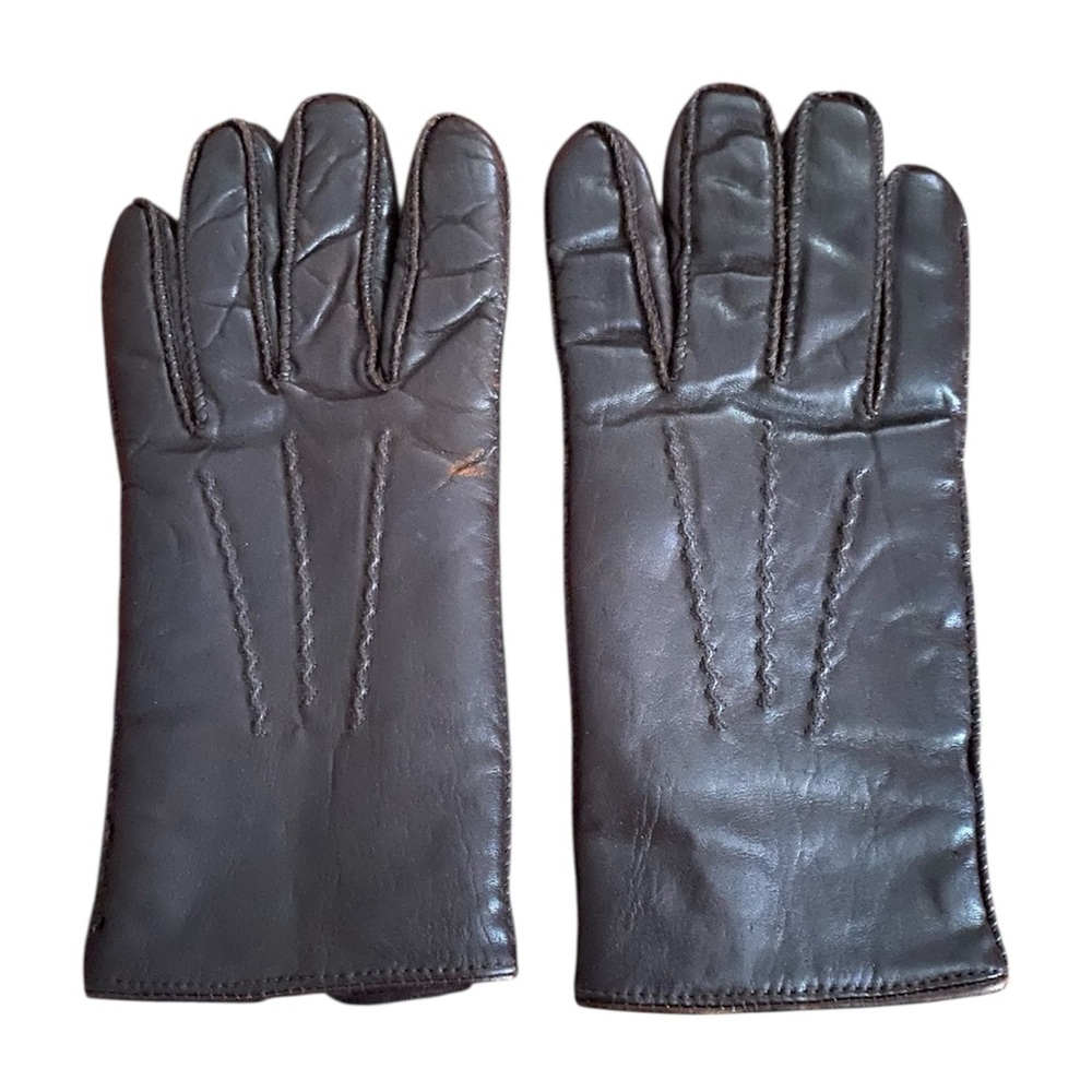 Yves Saint Laurent M genuine leather brown lined gloves